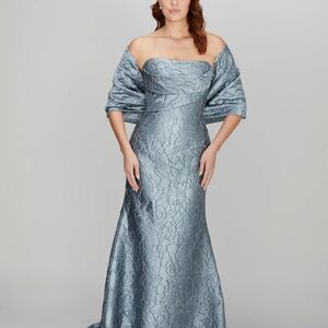 Anne Barge Black Label steel blue brocade gown with matching wrap